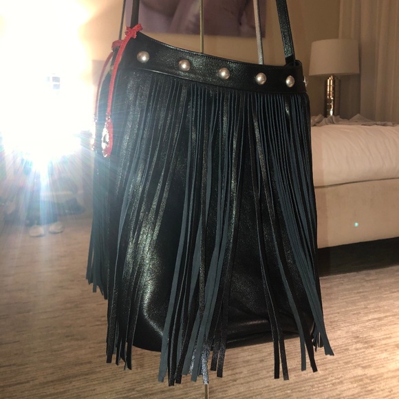 CELINE by Hedi Slimane RARE Fringe Black Bucket Bag in Studded Lambskin Leather! - Picture 13 of 13